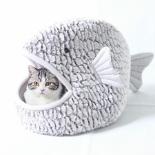 Winter Warm Pet Dog Cat House Cute Cartoon Shark Mouth Kennel Igloo Cave Bed Mat