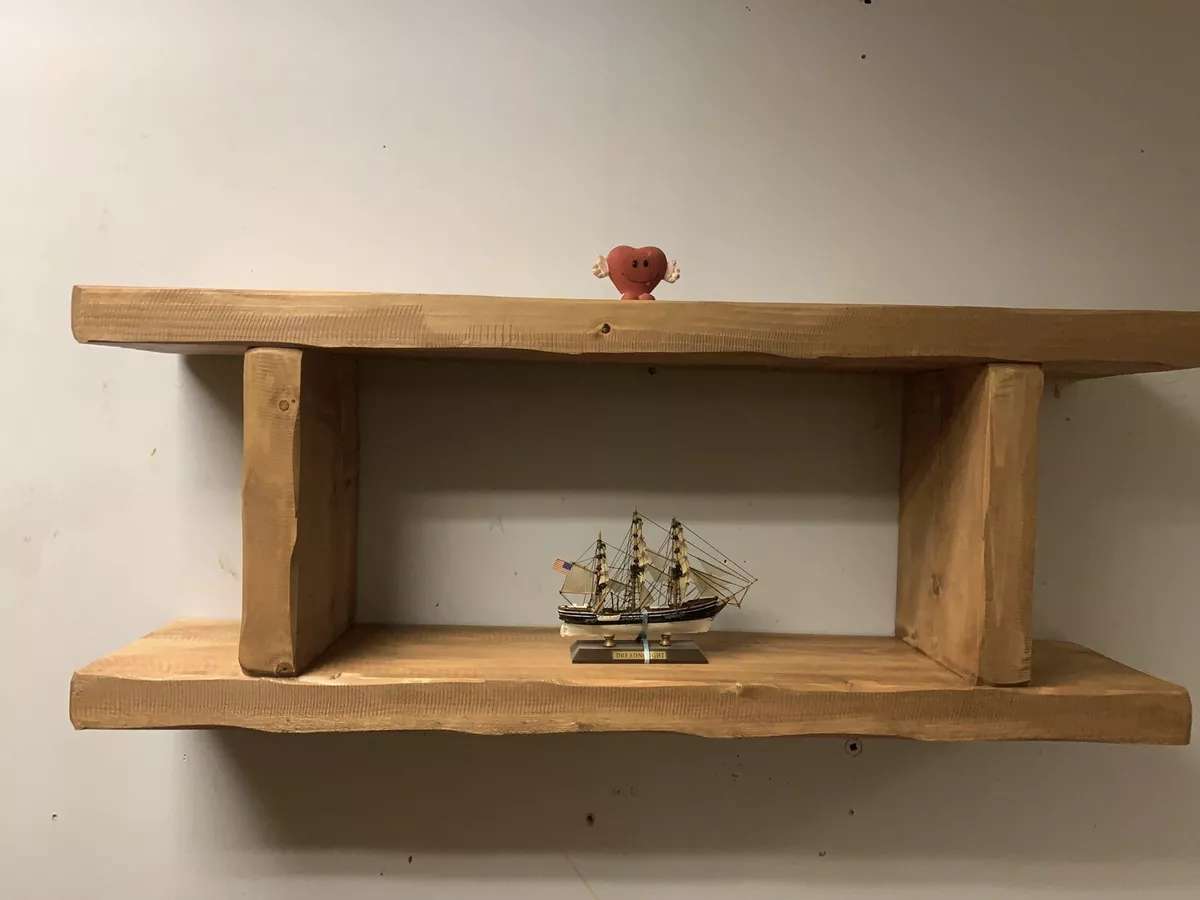 Distressed Plank Shelf Rustic Oak handmade Wood wall Cube Two Tier