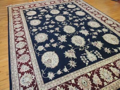 8x10 Tabrize Oriental area rug wool SILK hand-knotted Navy Red Pink Green Purple - Picture 4 of 12