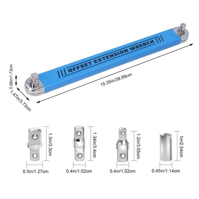 Wrench Extender Set - 15.4\" Reach With 1/4\", 3/8\" & 1/2\" Drive Adapters Offset Extension Wrench
