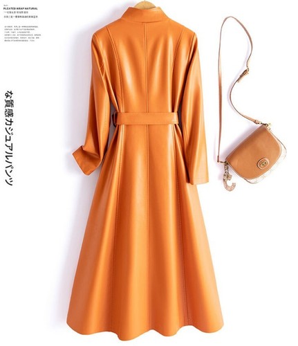 Giacca a vento donna pelle lunga donna rossa PU pelle trench coat nuovo invernale - Foto 10 di 18