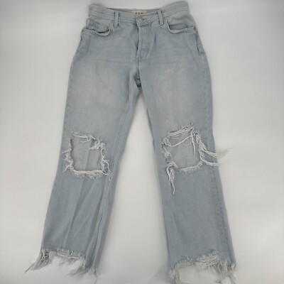 Free People Jeans Womens 28 Blue Denim Distressed Button Fly Frayed Light Wash