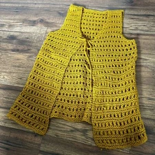 Handmade Crochet Knit Vest Mustard Color Large Festival Boho Top