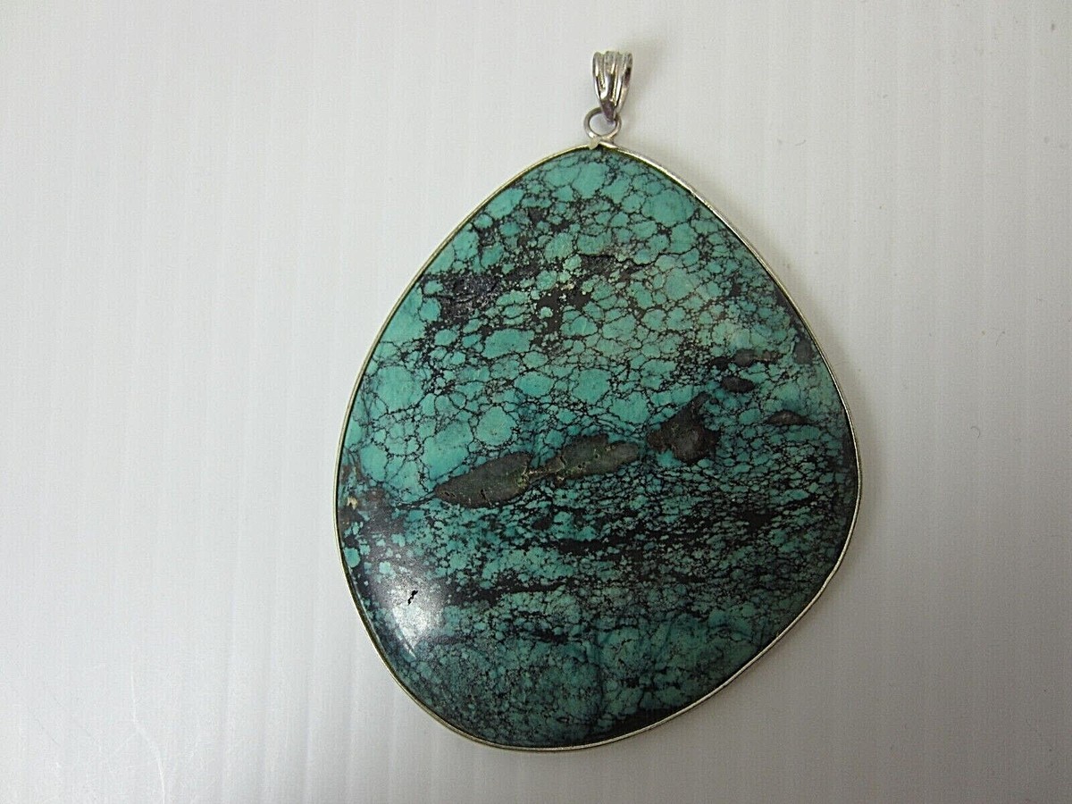 Sterling Silver Turquoise Large Pendant 72 x 54 mm. Giant Size | eBay