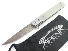 Damascus Steel Jade Green G10 Pocket Knife Blade Ball Bearing EDC Tip Up Carry