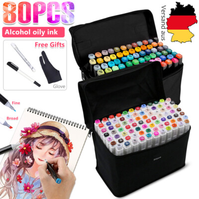 100x Pinsel Farbe Fineliner Marker Pen Twin Tip Graphic Art Drawing Brush Malen