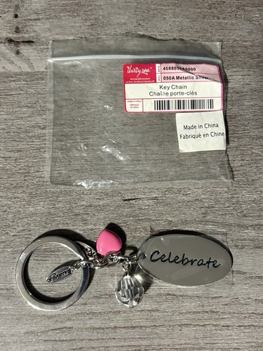 Thirty One 31 Metallic Silver Key Chain with pink heart charm - Picture 2 of 2