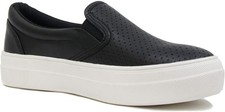 Women  s Slip On Platform Sneakers Memory Foam Faux Leather Black   Soda Croft