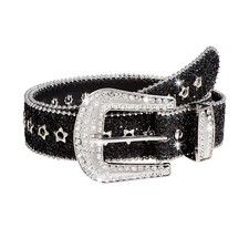 Women Rhinestone Belt for Jeans, Punk PU Leather Belt, Glitter Belt for Western...
