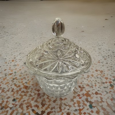 Anchor Hocking Star of David Crystal Glass Covered Candy Dish Vintage W/ Lid
