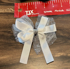 White/Silver Ribbon, Glitter Mesh Hair Bows, Girls, Custom 4" w/Alligator Clips