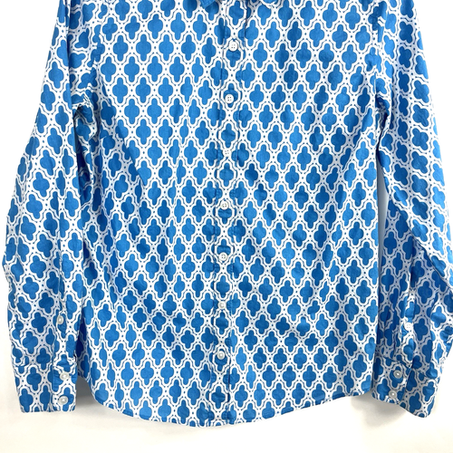 Crown & Ivy Women's Collared Blue White Geometric Button Up Long Casual Sleeve S - Picture 5 of 13