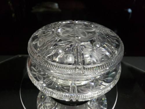 Powder Jewelry Jar Box Lid Vanity American Brilliant period Cut Glass Crystal