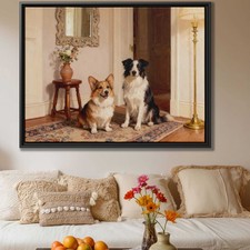 Corgi Dog Canvas Print Oil Painting Border Collie Wall Art Living Room Decor
