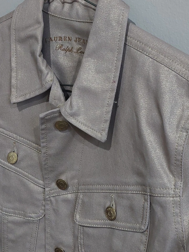 lauren jeans co denim jacket Metallic Shark Pink Champagne Color Nwot PM 36x19 - Image 2 of 4