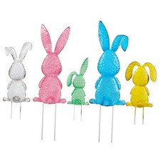 Easter Yard Signs, Set of 5 Metal Easter Bunny Stakes, Assorted Colorful