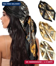 AWAYTR 35" Large Square Satin Head Scarf - 3Pcs Satin Hair Scarves Silk Bandana