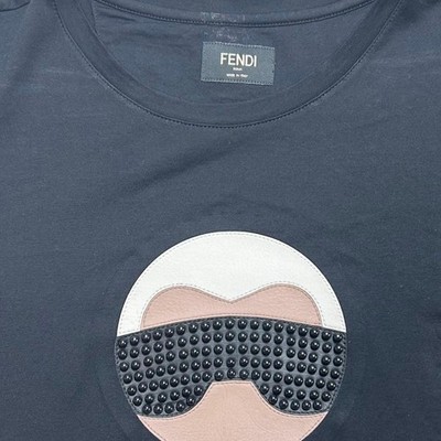 FENDI Karlito T-Shirt Black Size 48 Karl Lagerfeld Studded 