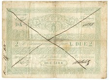 2 LIRE FALSO D'EPOCA BANCO DI NAPOLI POLIZZINO REGNO D'ITALIA 20/04/1867 MB+