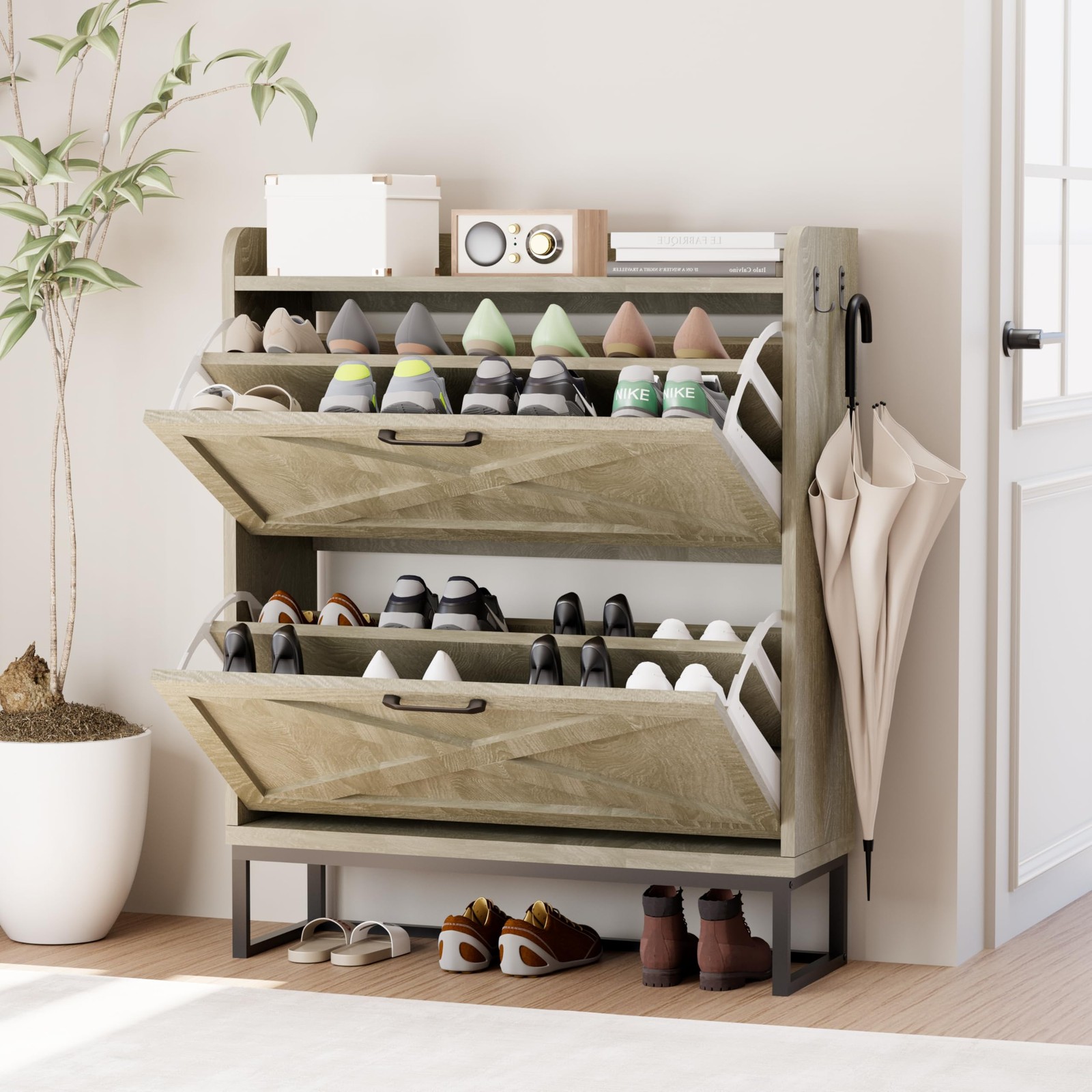 Узкий шкафчик для обуви в прихожей органайзер с 2 выдвижными ящиками компактное хранилище 16490₽