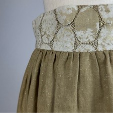 Anthropologie Lauren Moffat tan gold linen skirt w/ detailed lace waist-Size 4