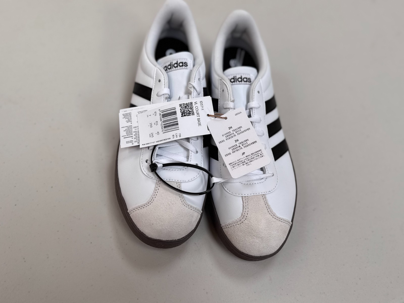 Adidas VL Court Base ID3171 White Black Trainers UK 6.5 EU 40 Retro Gum Sole image 5