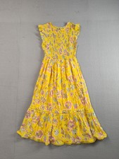 Nanette Lepore Women Dress 8 Yellow Floral Smocked Tiered Ruffle Casual Summer