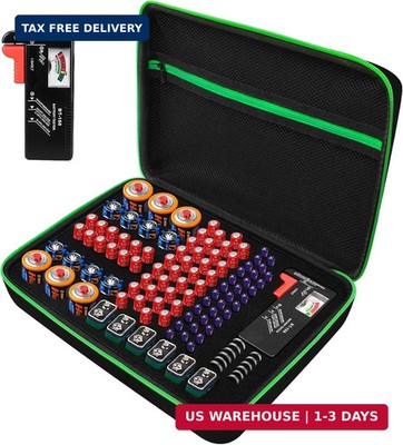 Battery Organizer Storage Case with Tester for AA AAA C D 9V Battery Holder 7 Ba