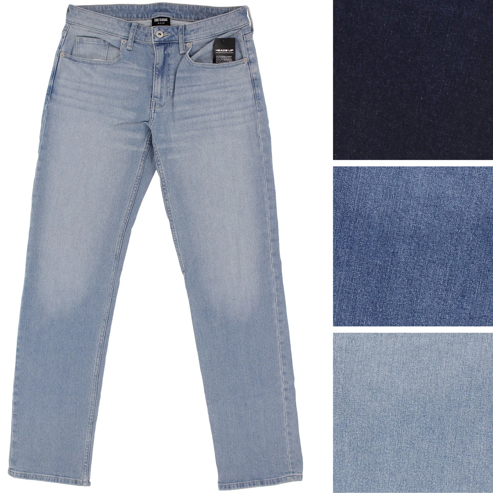 True Classic Men's Denim Jeans, 5 Pocket Design, Low Stretch Straight Fit