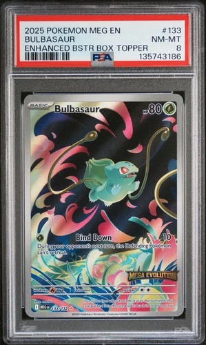 2025 POKEMON MEG EN-MEGA EVOLUTION ENHANCED BOOSTER BOX TOPPER BULBASAUR PSA 8