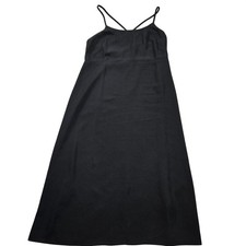 Everlane Dress Womens 6 Black Slip Midi Criss Cross Back Spaghetti Strap