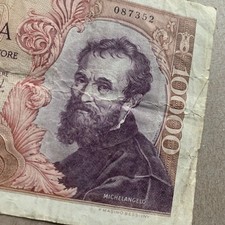 Michelangelo Italy 10000 Lire Banknote. Italian Currency. Renaissance Painter.