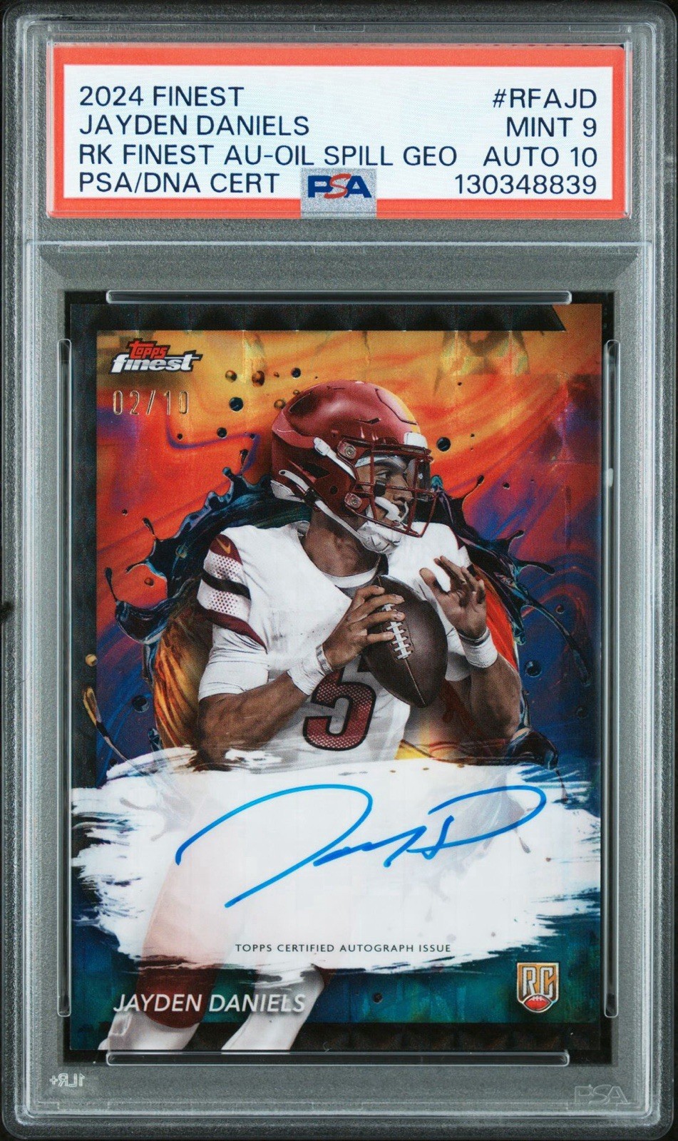 Jayden Daniels Topps Finest Rookie Finest Autographs #RFAJD Oil Spill Refractor