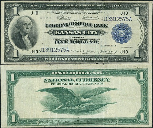 fr. 738 1 $ 1918 Federal Reserve Banknote Kansas City ss+ - Split