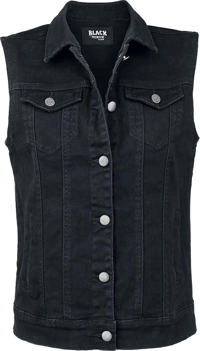 Black Premium by EMP Damen schwarze ärmellose Jeansweste mit Hemdkragen L