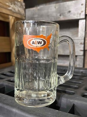 Lg Vintage Heavy Glass A&W America Root Beer Float Mug Round Dimple Thumbprint
