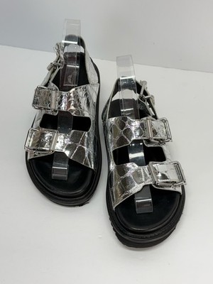 ZADIG & VOLTAIRE Silver reptile imprint Metallic Buckle Platform Sandals size 7