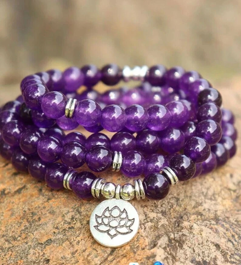 108 contas de mala colar de contas de ametista natural pulseira de cura de cristal roxo - Imagem 3 de 4