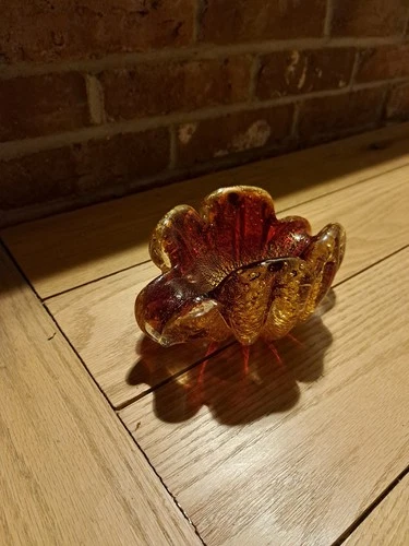 Murano Barovier Toso Vintage Ruby Red Ashtray/Bowl Gold Flecks Italian Art Glass