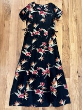 Tommy Bahama Black Hawaiian Hibiscus Floral Silk Long Maxi Dress Lined XS