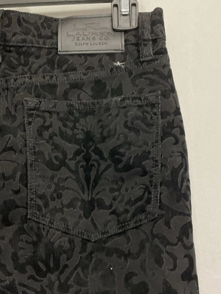 Pantalones rectos clásicos de terciopelo floral negro LRL Ralph Lauren - para mujer 6P Petite Foto 2 de 4