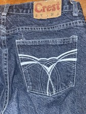 Crest Jeans Y2K Embroidered Design Back Pockets Baggy Medium Wash Size 32