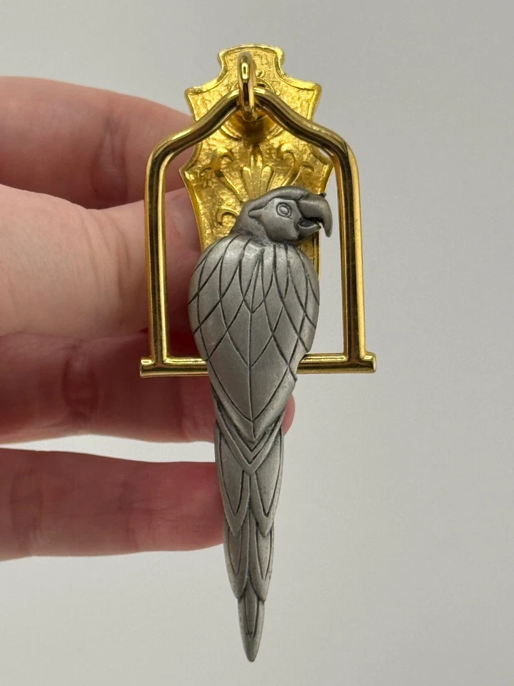 JJ Jonette Silver Tone Parrot on Gold Tone Swing Brooch Pin - Image 3 of 4