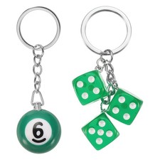 Lucky 6 Ball Keychain with Dice Keychain Keyring Charm Green/Dark Green