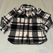 Old Navy Plaid Textured Shacket for Girls Size Large 10/12 Black  White