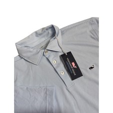 Vineyard Vines Mens Sankaty Performance Polo Shirt Blue Stripe Logo Size M NEW
