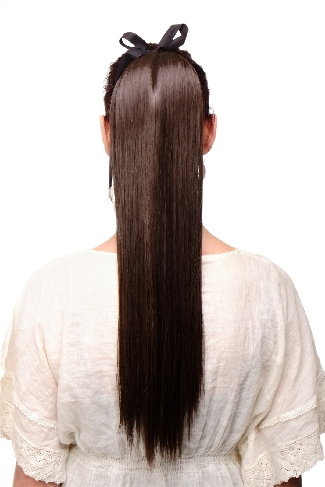 Hairpiece Ponytail Clip Comb Band Brown Chocolate Brown Smooth Long 60