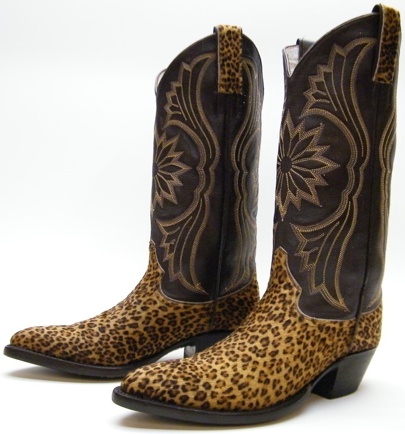 WOMENS RANCHO LOCO LEOPARD CHEETAH PRINT COW HIDE FUR COWBOY WESTERN BOOTS  M