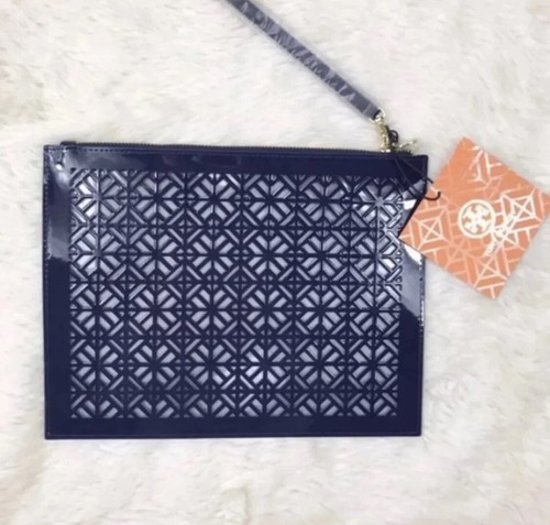 TORY BURCH Pouch Clutch Limited Edition LACE CUT Bag Purse Travel NEW Blue - Picture 5 of 6