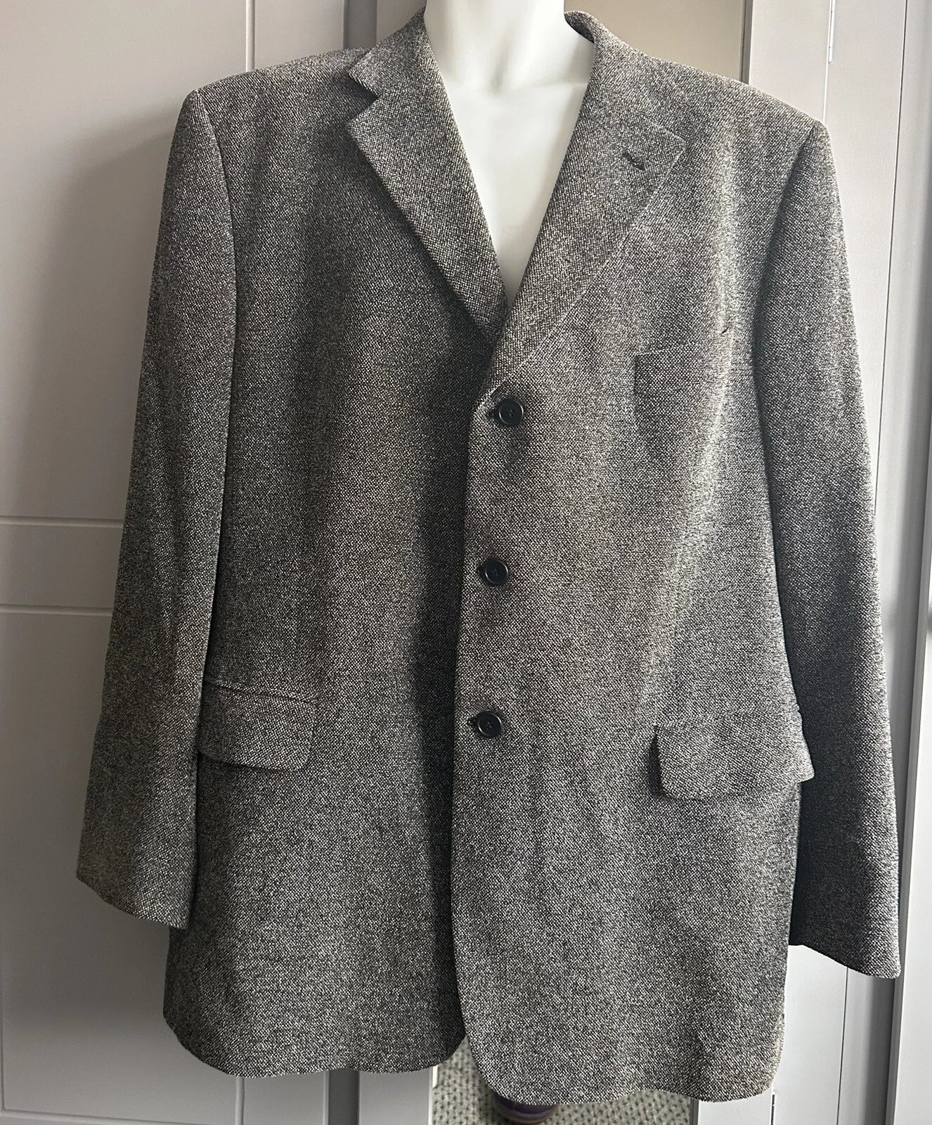 Men’s M&S Blazer Jacket Grey Flecked 46” Chest Medium Cotton Mix Italian Fabric